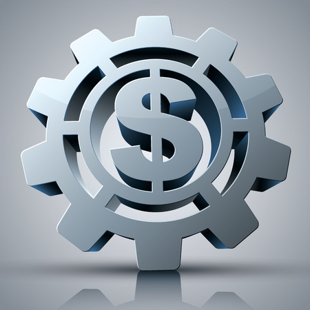 Money concept 3d icon with gear and dollar sign, business or economy allegory, vector.のイラスト素材