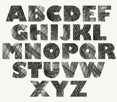 Hand drawn and sketched bold font, vector sketch style alphabet.のイラスト素材