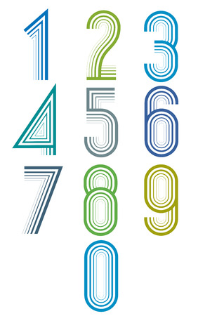 Inner Echo lined numbers vector set, trendy elegant retro style design. Vector.のイラスト素材