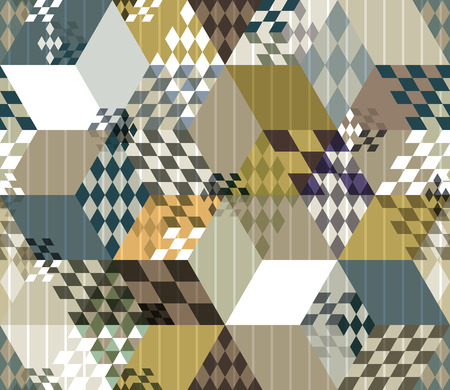 Abstract retro style 3d cubes geometric seamless pattern, vector background.のイラスト素材