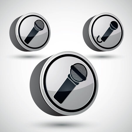 Microphone icon isolated, 3d music theme vector design element, 3 versions set.のイラスト素材