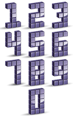 3d cubes numbers set, digital style vector.のイラスト素材