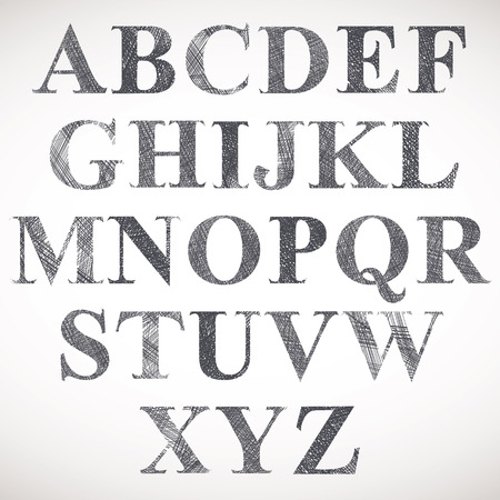 Hand drawn and sketched classic font, vector sketch style alphabet.のイラスト素材