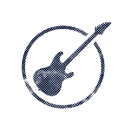 Electric guitar icon with halftone dots print texture.  のイラスト素材