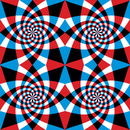 Spiral red and blue whirls seamless pattern, vector design.のイラスト素材