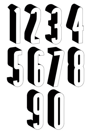 3d black and white tall numbers, stylish simple shaped numerals for design.のイラスト素材