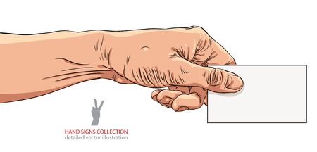 Hand giving business card, detailed vector illustration.のイラスト素材