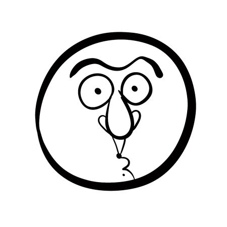 Funny cartoon face, black and white lines vector illustration.のイラスト素材
