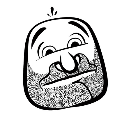 Funny cartoon face with stubble, black and white lines vector illustration.のイラスト素材