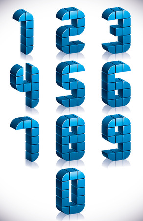 3d cubes numbers set, digital style vector.のイラスト素材