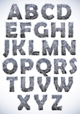 Hand drawn and sketched monochrome bold font, vector childish doddle style.のイラスト素材