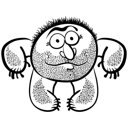 Funny cartoon monster with stubble, black and white lines vector illustration.のイラスト素材