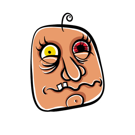 Wierd cartoon face, absolute crazy numskull portrait, vector illustration.のイラスト素材