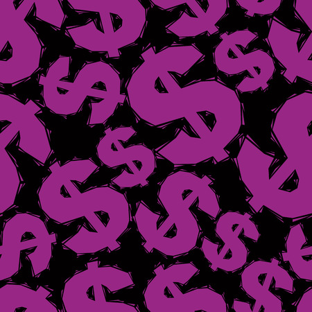 Violet dollar signs seamless pattern, geometric contemporary style repeating vector background のイラスト素材