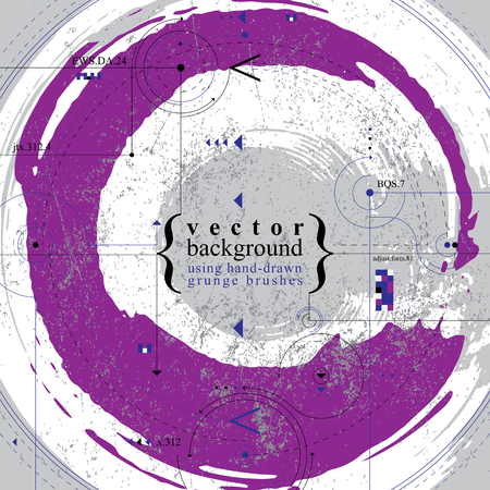 Abstract vector illustration, live grunge style vector background made using real ink hand-drawn grunge brushes and engineering draft scheme, clear eps 8 vector.のイラスト素材