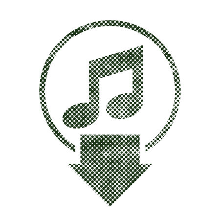 Download music icon with halftone print dots texture. Macro newspaper style vector symbol.のイラスト素材