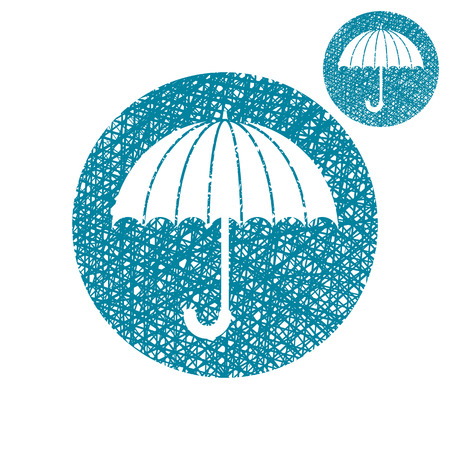 Umbrella vector simple single color icon isolated on white background with sketch lined hand drawn texture.のイラスト素材