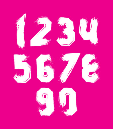 Hand drawn stroked numerals, collection of unusual watercolor numbers.のイラスト素材