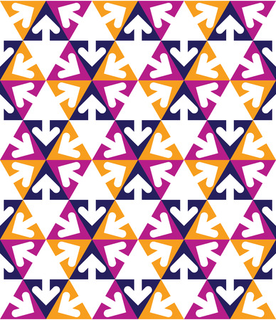 Geometric creative continuous multicolored pattern with arrowheads and triangles, rich motif abstract background with arrows, can be used for design and textile.のイラスト素材