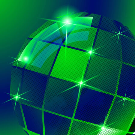 Plastic pixilated background with dimensional sphere, synthetic dotted geometric backdrop.のイラスト素材