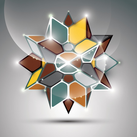 3D metal glossy kaleidoscope complicated object. Vector festive complex geometric illustration  shiny facet gemstone.のイラスト素材