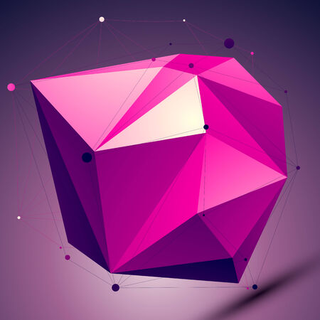 Purple asymmetric 3D abstract object with lines and dots placed on dark background.のイラスト素材