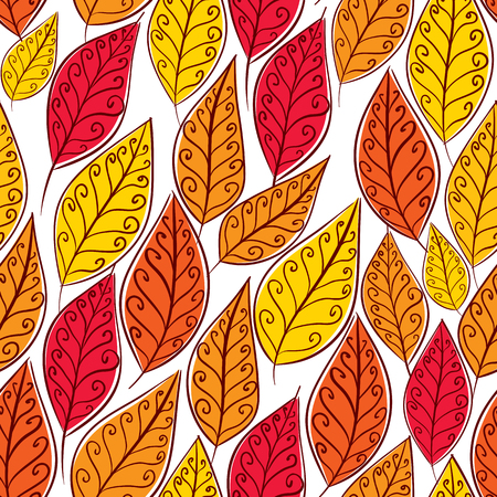 Autumn leaves seamless pattern, floral vector seamless background, hand drawn.のイラスト素材