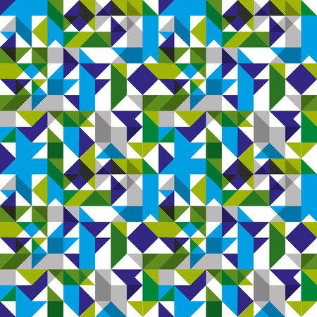 Bright seamless pattern with geometric figures, colorful mosaic textile, multicolored abstract vector book cover with squares and rectangles.のイラスト素材