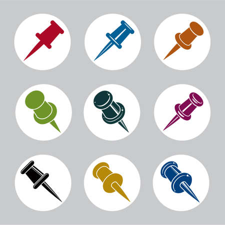 Push pins icons vector set, simplistic symbols vector collections.のイラスト素材