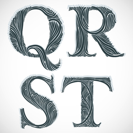 Vintage floral font, letters Q R S T.のイラスト素材