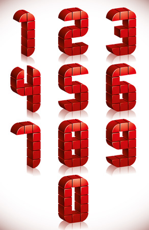 Red 3d numbers set made in digital style, vector.のイラスト素材