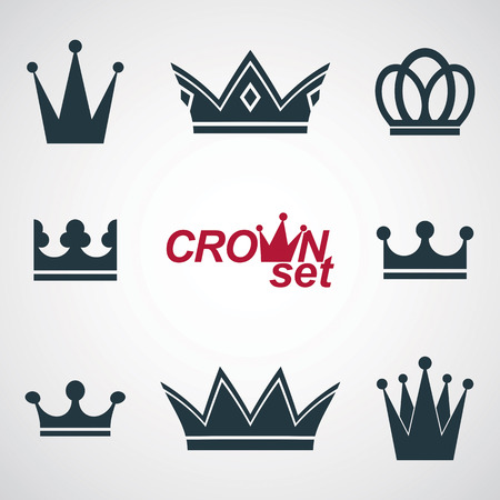 Business conceptual icons, can be used in graphic and web design. Set of vector vintage crowns, luxury ornate coronet illustration. Collection of royal luxury design element.のイラスト素材
