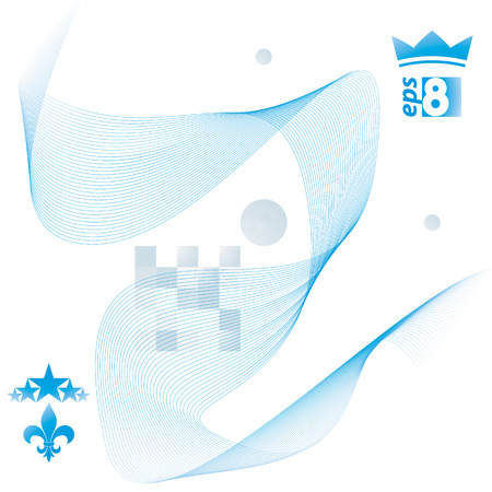 Dimensional motif elegant flowing curves, light background in motion with five stars emblem, eps8 design backdrop.のイラスト素材