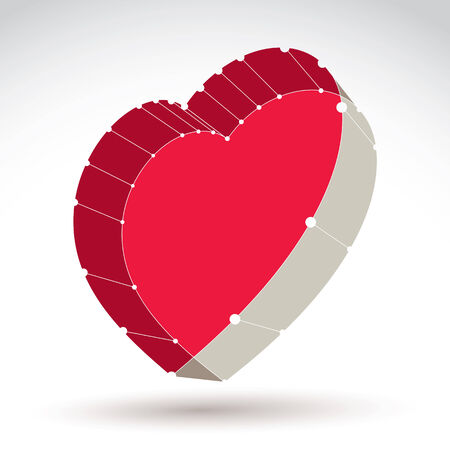 3d mesh stylish web red love heart sign isolated on white background, colorful elegant carcass loving heart icon, dimensional sketch tech cardiology symbol with white connected lines, bright clear eps 8 vector illustration, medical sign.のイラスト素材