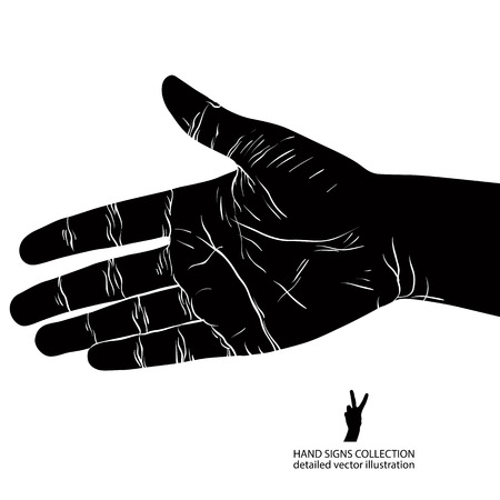Hand prepared for handshake, detailed black and white vector illustration.のイラスト素材