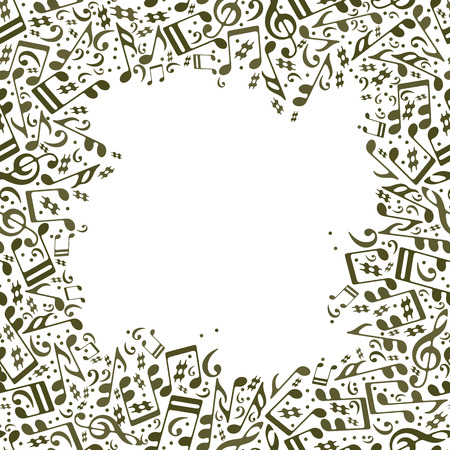 Vector framing with musical notes on white background, seamless pattern.のイラスト素材