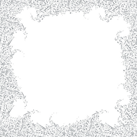 Vector monochromatic framing with striped halftone musical notes on white background.のイラスト素材