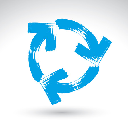 Hand-painted blue update sign isolated on white background, simple repeat navigation icon, created with real hand drawn ink brush, scanned and vectorized. Refresh symbol.のイラスト素材