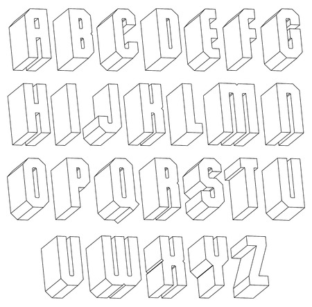 Geometric black and white 3d font made with thin lines, single color simple bold and heavy letters alphabet, best for use in web design and advertising, for use in headlines, elegant symbols with good style.のイラスト素材
