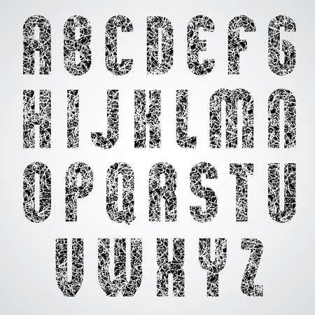 Pattern choppy black and white decorative font, upper case letters.のイラスト素材