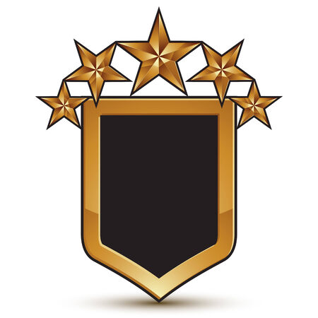 Branded golden geometric symbol with five stylized golden stars, best for use in web and graphic design, shield vector icon isolated on white background.のイラスト素材