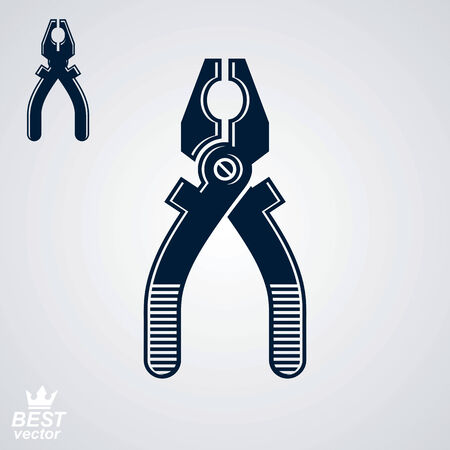 Vector industry black and white pliers, includes additional version. Technical manufacture instrument. Web design realistic element.のイラスト素材