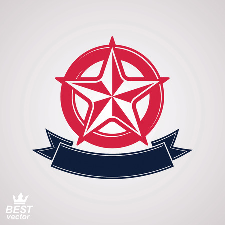 Stylized corporate branding icon, clear eps8 symbol. Vector simple pentagonal star with decorative ribbon, isolated on white background.のイラスト素材