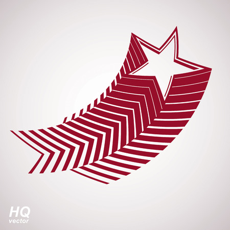 Vector celestial object, pentagonal comet star illustration. Graphical stylized comet tail. Military retro design element.のイラスト素材