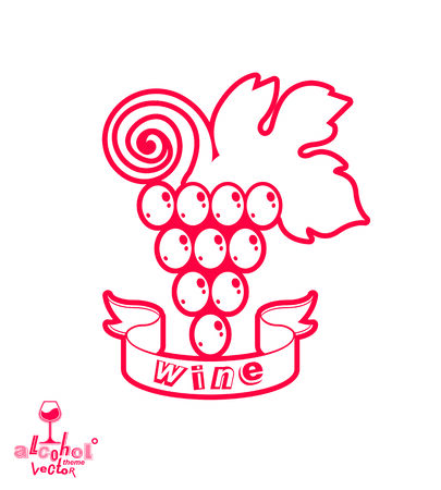 Stylized grape vine vector illustration. Winery symbol best for use in advertising and graphic design. Creative Grape with vine tendrils and leaves isolated on white.のイラスト素材