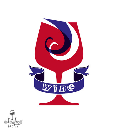 Decorative winery emblem â stylized goblet with wavy ribbon. Elegant artistic wineglass illustration, graphic design elements.のイラスト素材