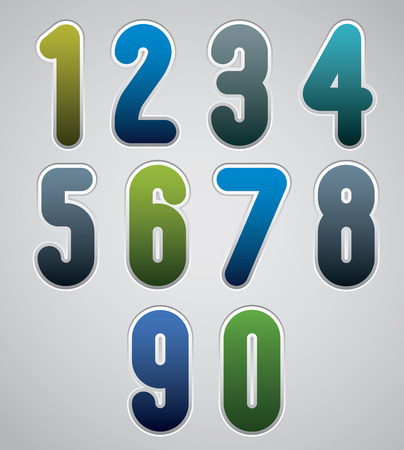 Vector rounded numbers, bold and condensed numerals in retro poster style, made in web buttons style. Uppercase set.のイラスト素材
