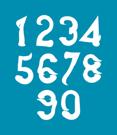 White handwritten numbers, vector doodle brushed figures, hand-painted set of numbers with brushstrokes.のイラスト素材
