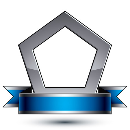 Branded silver geometric symbol with curvy ribbon, stylized protection shield, best for use in web and graphic design, corporate vector icon isolated on white background.のイラスト素材