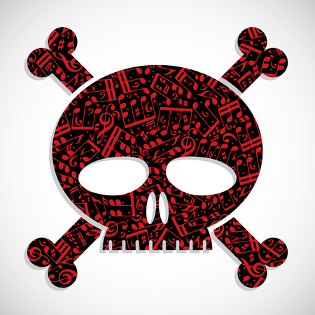 Decorative colorful vector skull filled with musical notes, keep out symbol.のイラスト素材